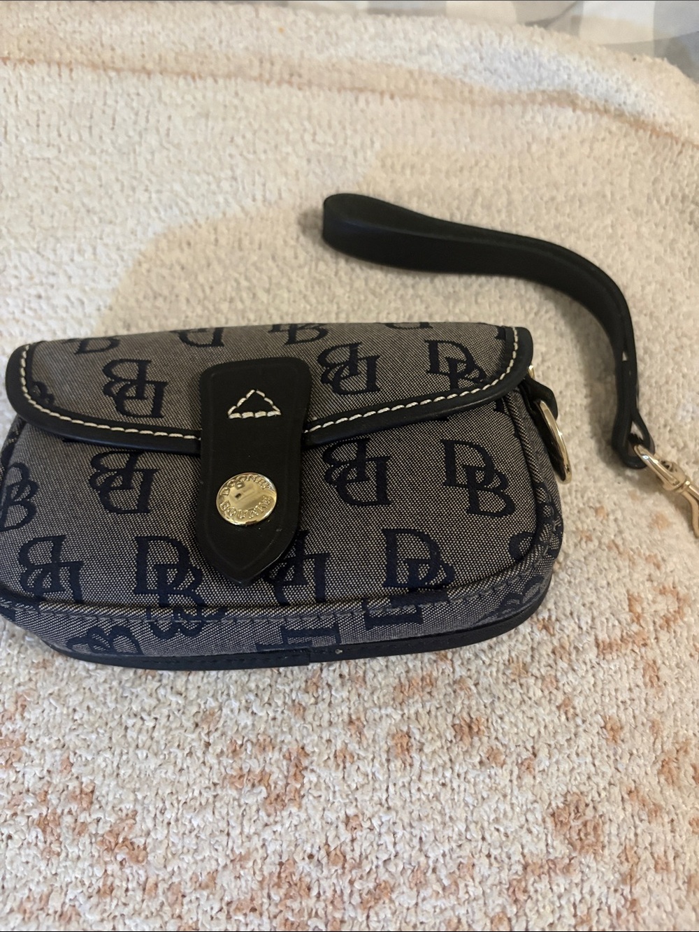 Dooney & Bourke Gray Canvas Wristlet with Navy Monogram